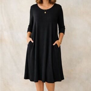 Eileen Fisher Black Midi A-Line Dress with Pockets